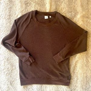 TNA waffle raglan top brown size small
